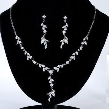 CZ Whispers of a Crystal Garden Necklace Set, Long Bridal Jewelry, Bridal Earrings And Necklace, Statement Earrings Cz Necklace Set.